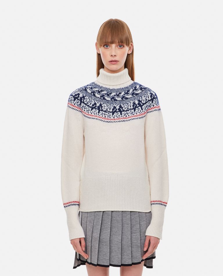 Shop Thom Browne Wool Mohair Mix Turtleneck Sweater In White