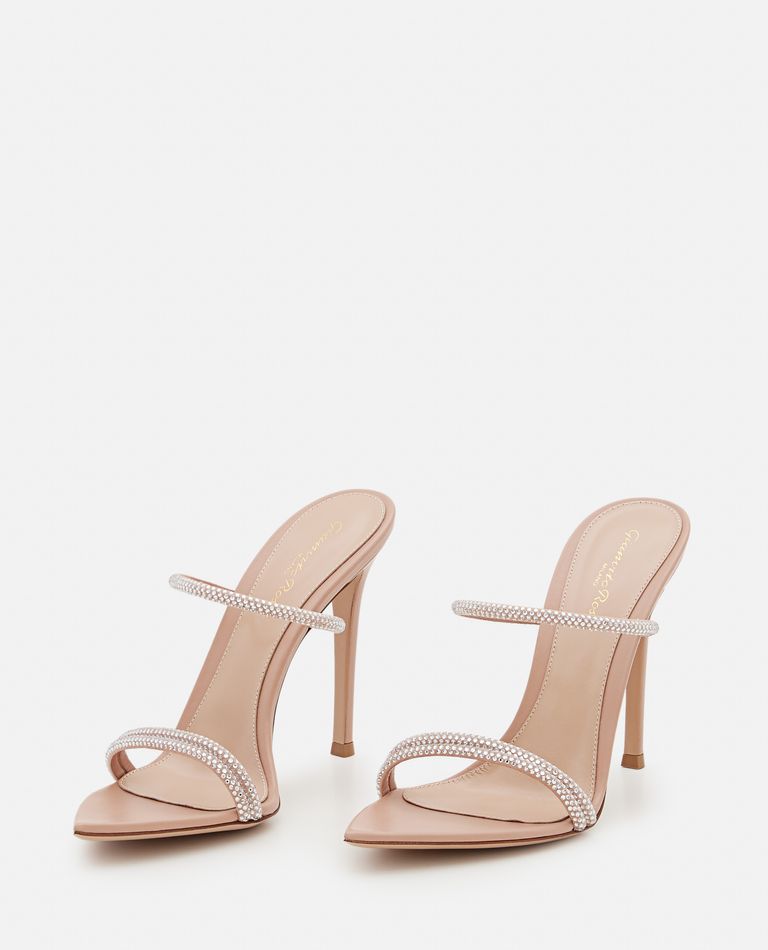 Gianvito Rossi Double-strap 70 Suede Crystal-embellished Mules In Beige
