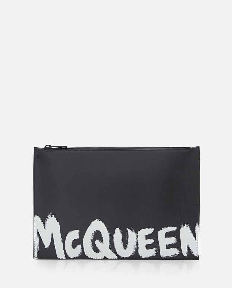 Alexander McQueen  ,  Leather 'Graffiti' Pouch  ,  Black TU