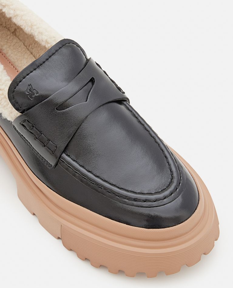 Hogan  ,  Fur Leather Loafers  ,  Black 37,5