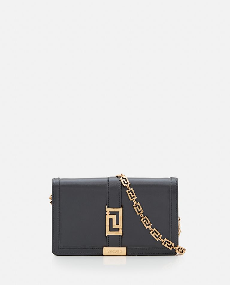 Shop Versace Leather Wallet W/chain In Black