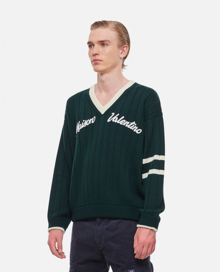 Shop Valentino V Neck Wool Sweater In Green