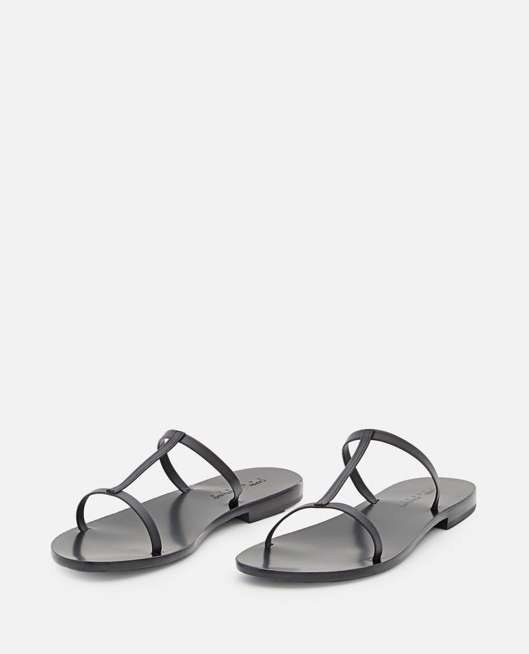 Capri Positano  ,  Triple Strap Leather Flat Sandals  ,  Black 36