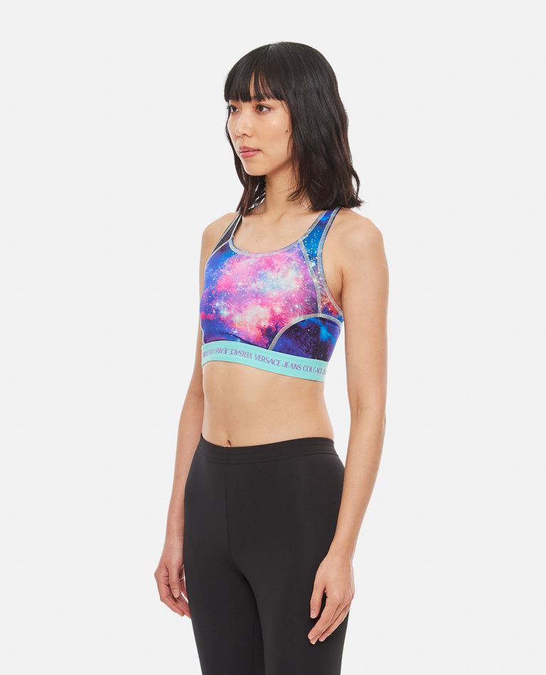 Shop Versace Jeans Couture Space Print Lycra Sports Bra In Blue