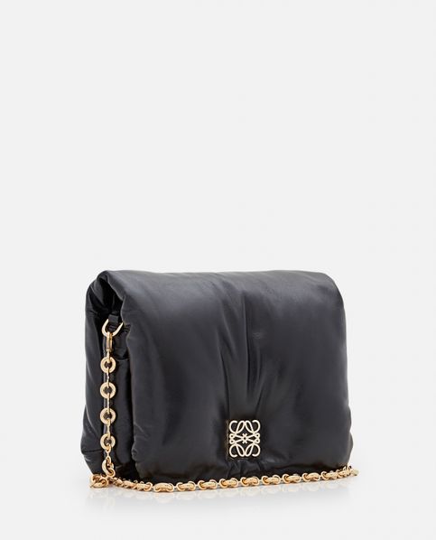 Loewe Women's Goya Puffer Bag in Pleated Leather - Black - Shoulder Bags