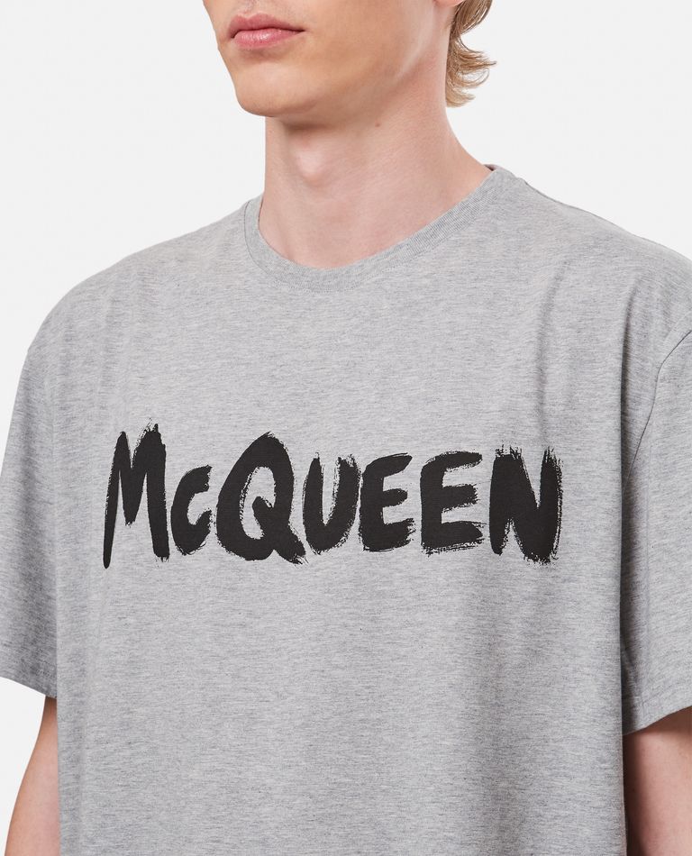 Shop Alexander Mcqueen Cotton 'graffiti' T-shirt In Grey