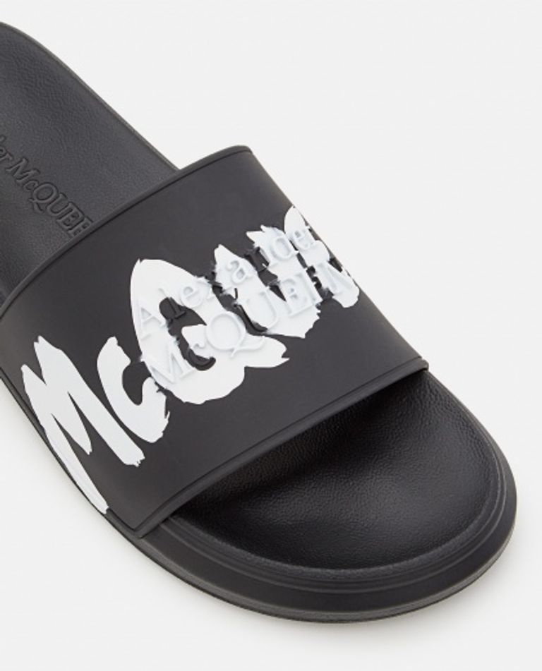 Shop Alexander Mcqueen "graffiti" Rubber Slides In Black