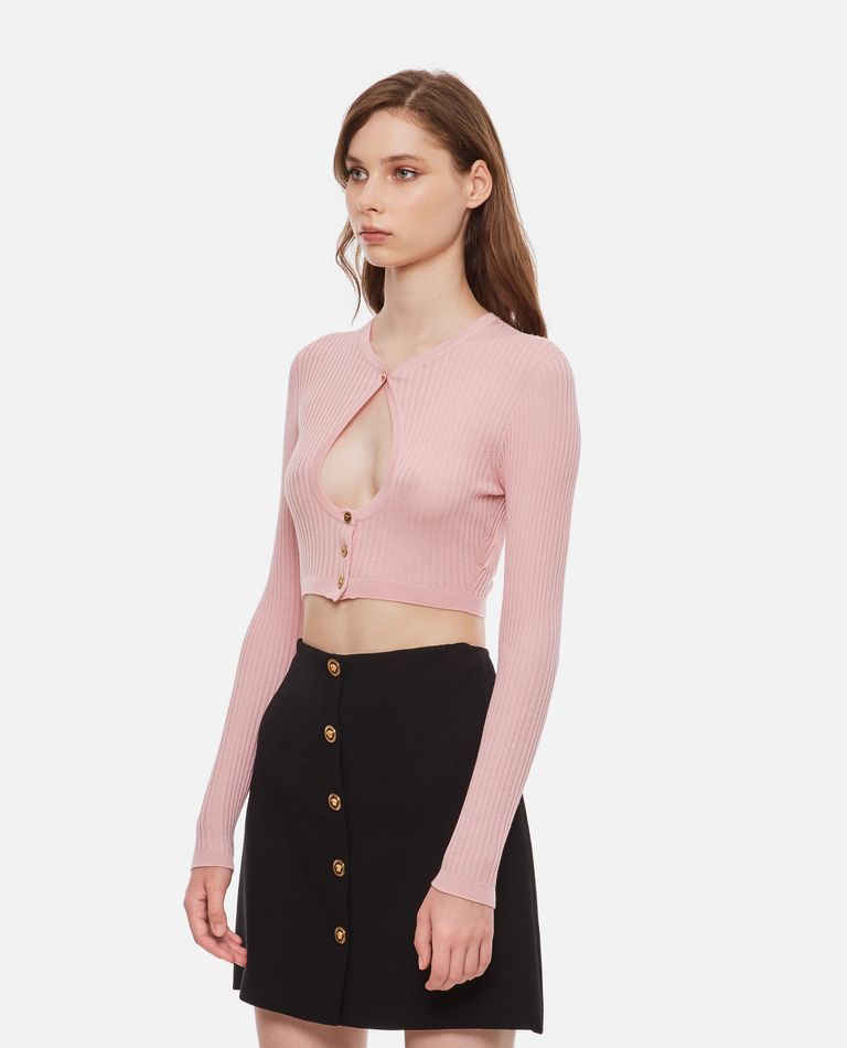 Shop Versace Fine Rib Knitted Cardigan In Rose
