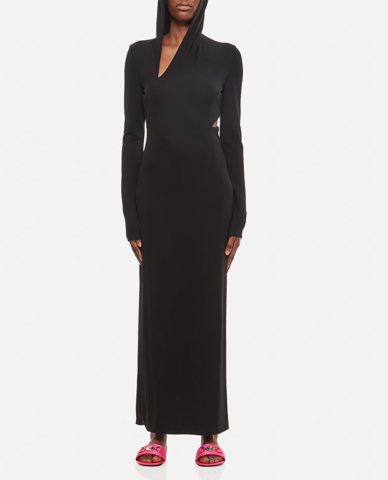 【VIP価格】VERSACE Draped jersey long Dress Versace Women Draped Jersey Long Dress In Black | ModeSens