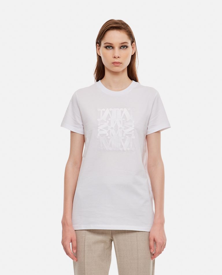 Max Mara  ,  T-shirt In Cotone Con Logo Ricamato  ,  Bianco L