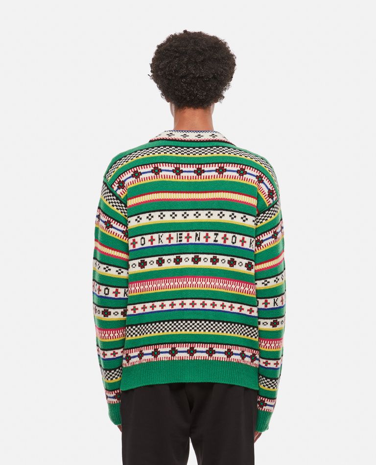 Shop Kenzo 'fairisle' Jacquard Cardigan In Green