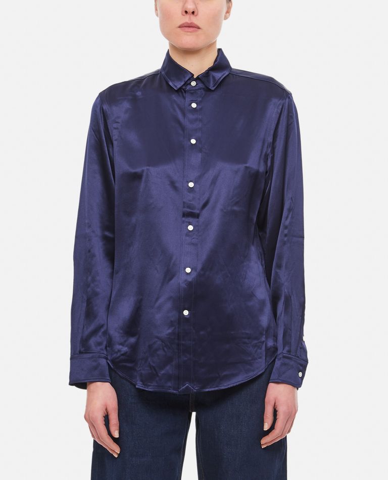 Shop Polo Ralph Lauren Long Sleeve Button Front Silk Shirt In Blue