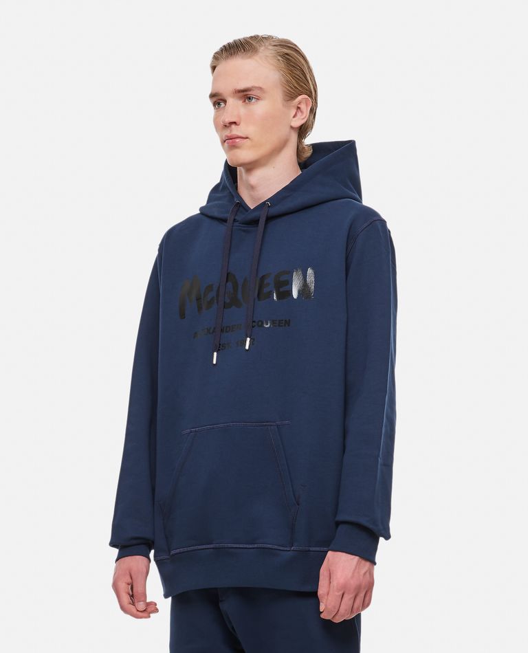 Alexander McQueen  ,  Cotton 'Graffiti' Hoodie Sweatshirt  ,  Blue M