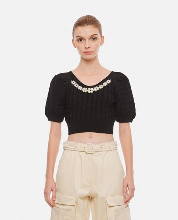 Simone Rocha - CROPPED PUFF SLEEVE OPEN NECK CABLE TOP