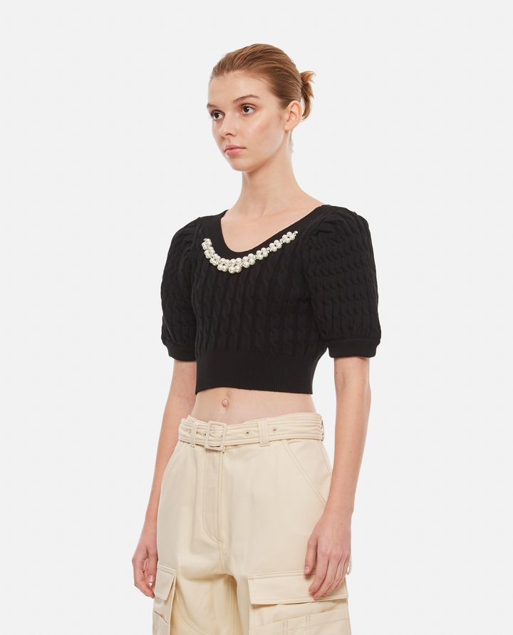 Simone Rocha - CROPPED PUFF SLEEVE OPEN NECK CABLE TOP_2