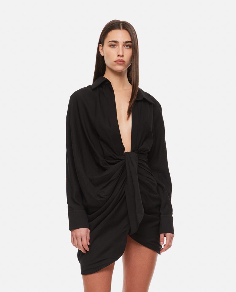 Shop Jacquemus La Robe Bahia Viscose Mini Dress In Black