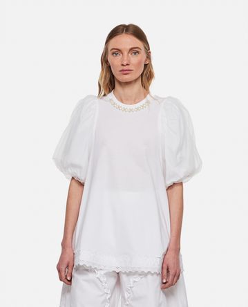 Simone Rocha - T-SHIRT WITH TULLE OVERLAY AND BEAD