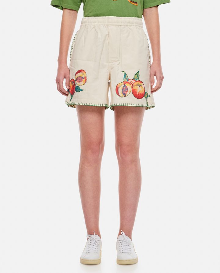 Bode New York - GEORGIA PEACH EMBROIDERED RUGBY SHORTS_1