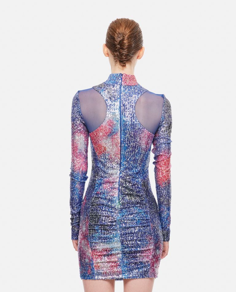 Shop Versace Jeans Couture Space Printed Sequins Mini Dress In Blue