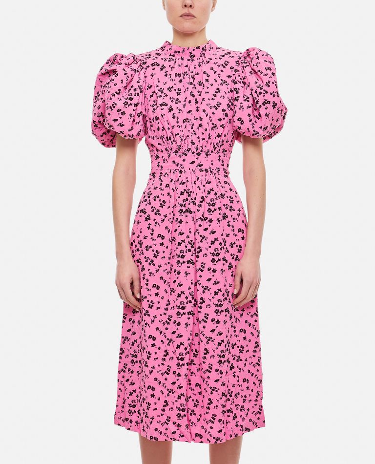 Shop Rotate Birger Christensen Midi Noon Viscose Jacquard Midi Dress In Rose