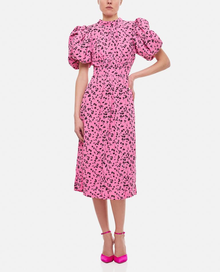 Shop Rotate Birger Christensen Midi Noon Viscose Jacquard Midi Dress In Rose