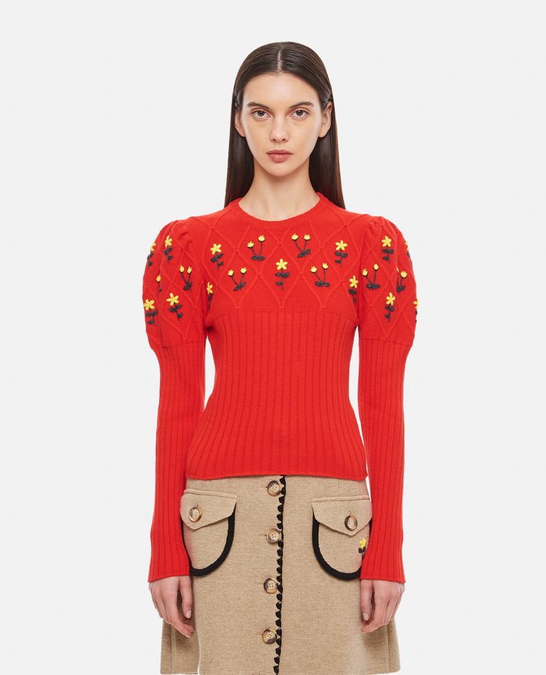 Cormio  ,  Crewneck Oma Sweater With Handmade Embroideries  ,  Red XS