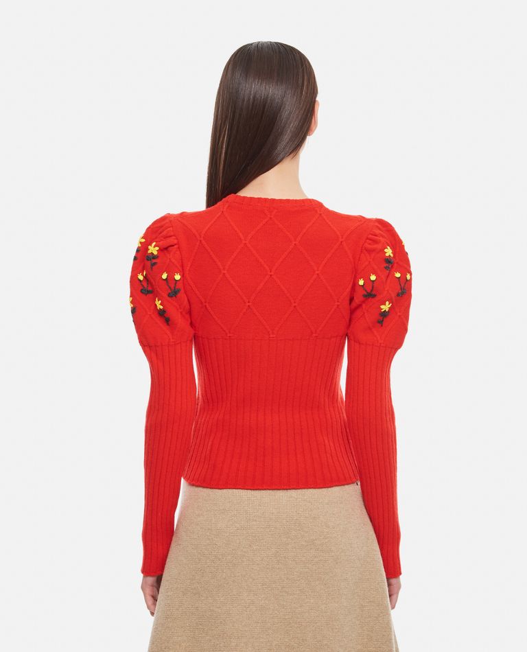 Shop Cormio Crewneck "oma" Sweater With Handmade Embroideries In Red