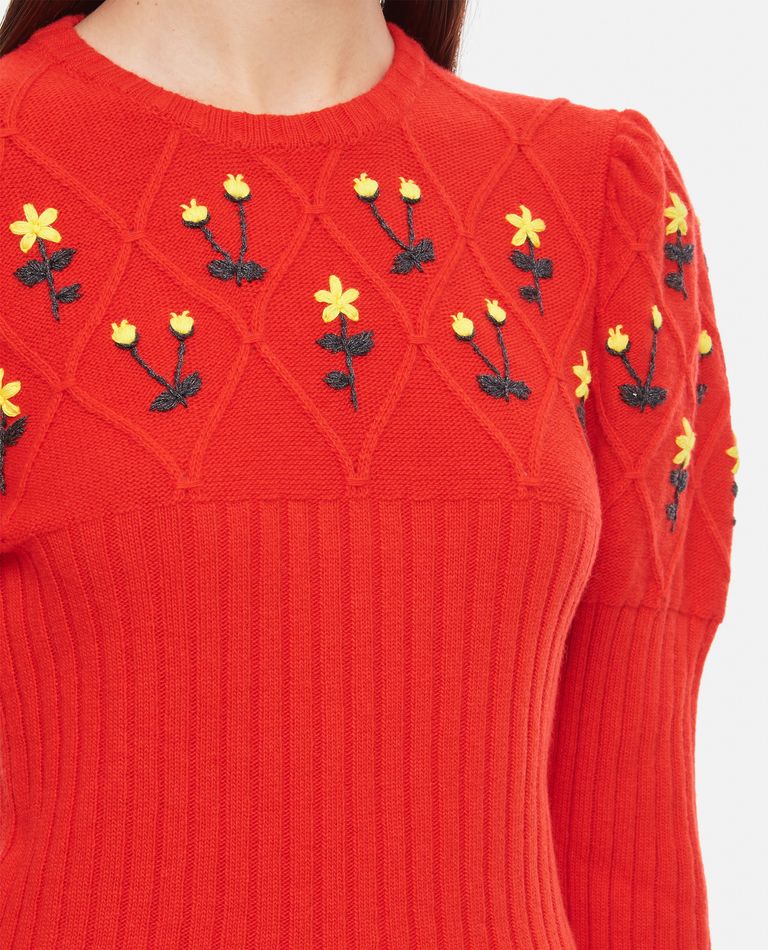 Shop Cormio Crewneck "oma" Sweater With Handmade Embroideries In Red
