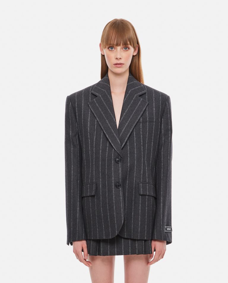 Shop Versace Oversized Striped Blazer In Grey
