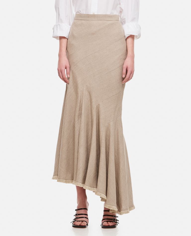 Max Mara Tione Fringed Linen Maxi Skirt In Beige