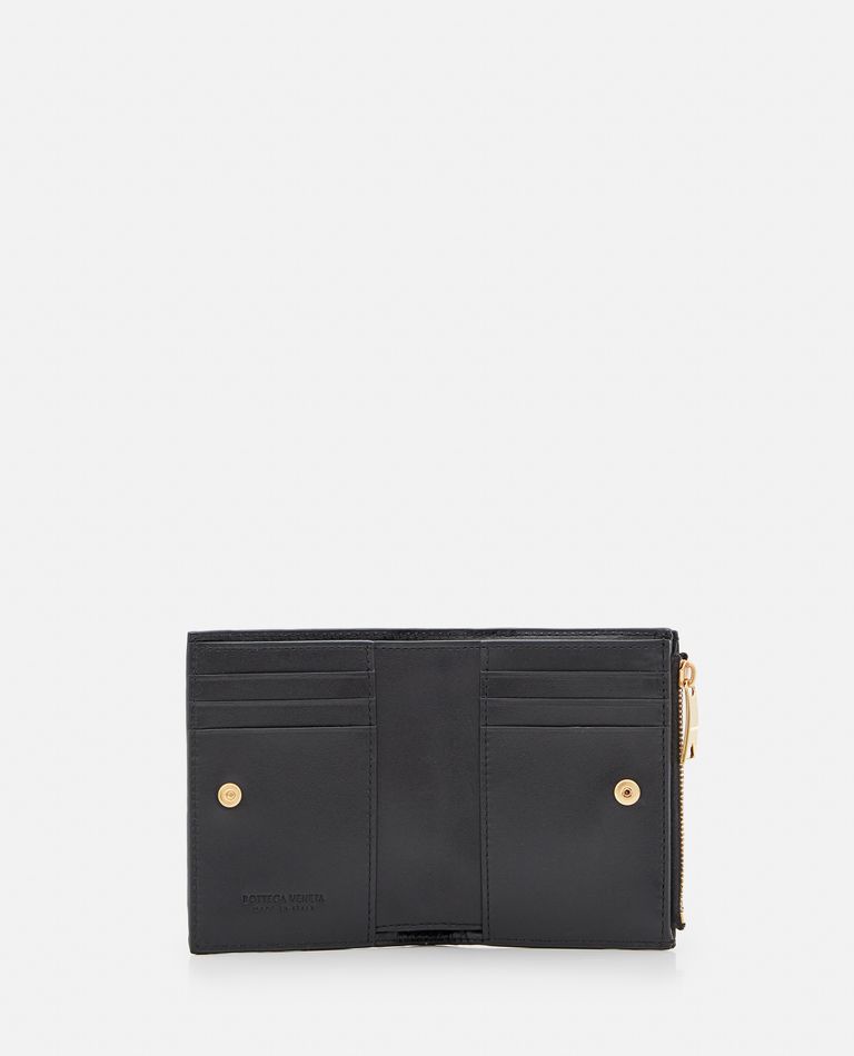 Bottega Veneta  ,  Small Bi-fold Leather Zip Wallet  ,  Black TU