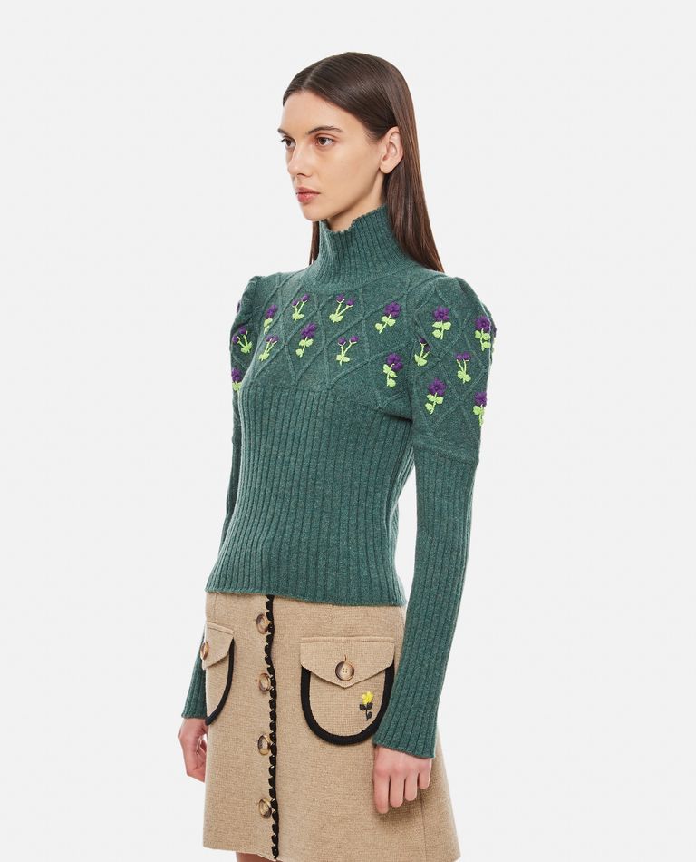 Cormio  ,  Turtleneck Oma Sweater With Hand Embroderies  ,  Green XS