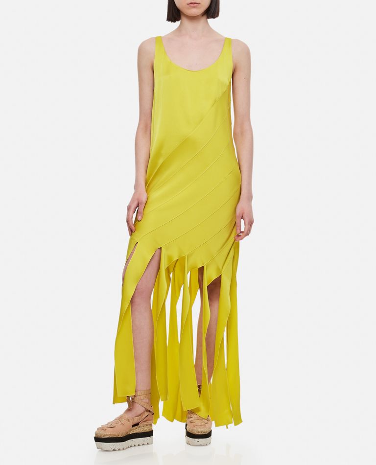 Stella Mccartney Viscose Satin Dress With Applied Fringes In Yellow