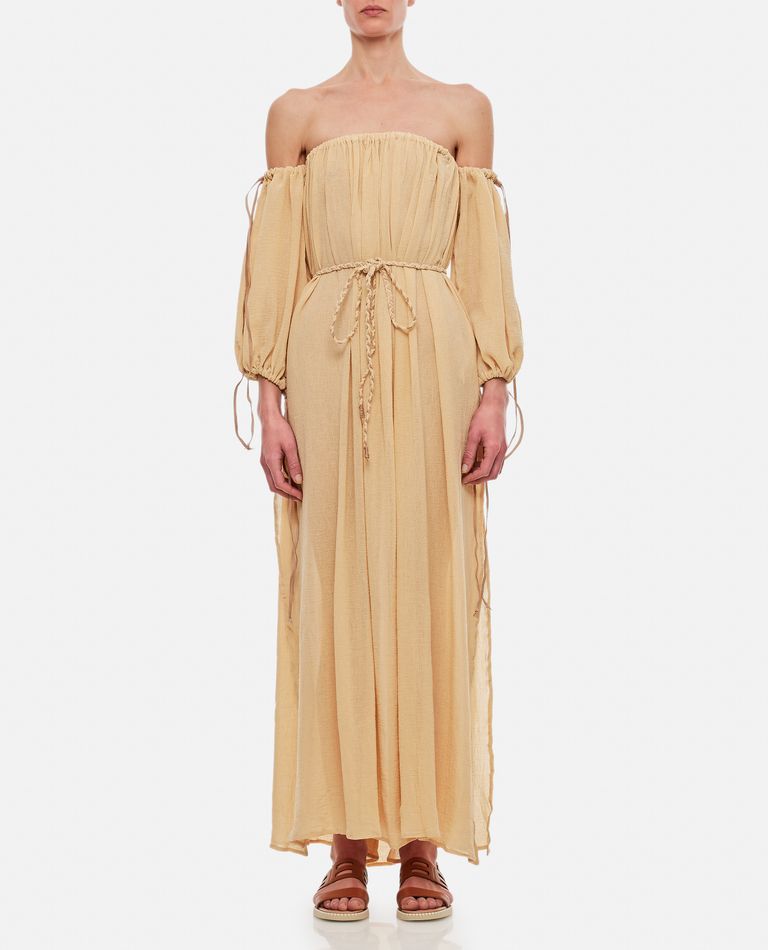 【CARAVANA】kikab オフショルダー cotton-gauze maxi ドレス Caravana Womens Maxi Dress Hand Woven Cotton Gauze with Cow