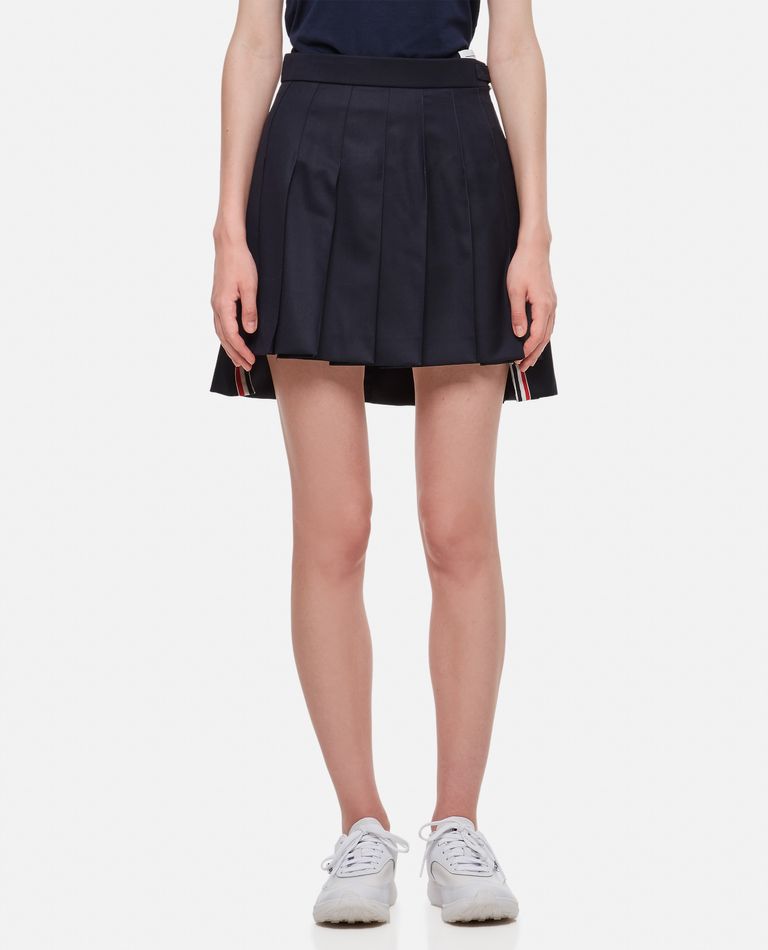 Thom Browne Dropped Back Pleated Wool Mini Skirt In Blue