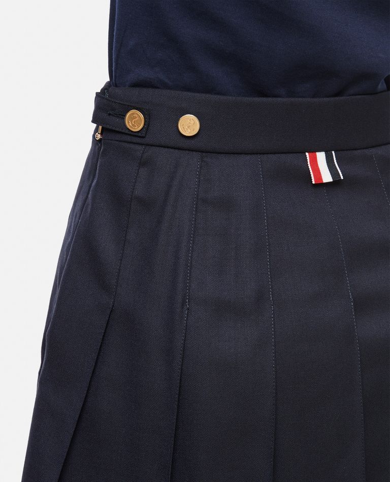 Thom Browne Dropped Back Pleated Wool Mini Skirt In Blue