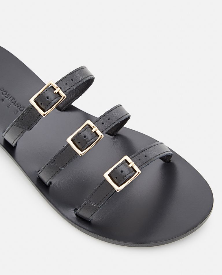 Shop Capri Positano Fiuggi Leather Flat Sandals In Black