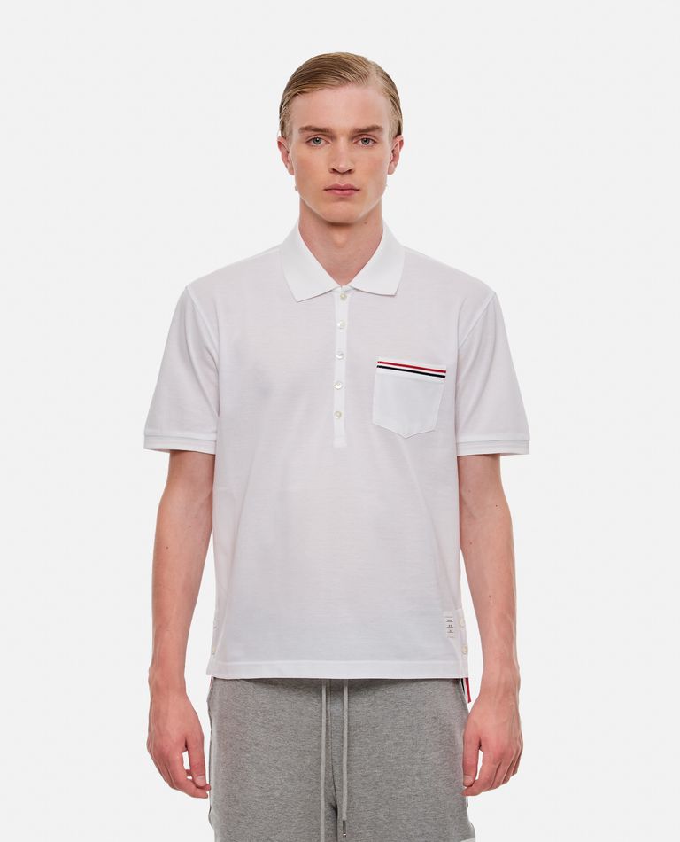 THOM BROWNE COTTON SHORT SLEEVE POLO