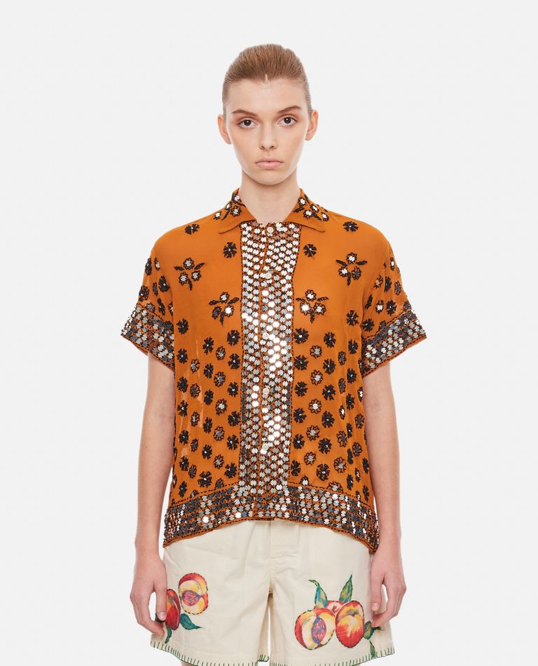 Bode New York  ,  Embroidered Viscose Shirt  ,  Orange XS-S