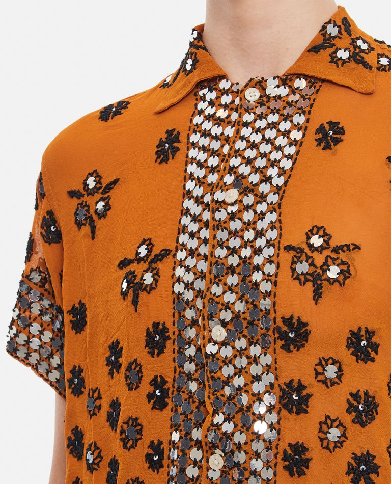 Shop Bode New York Embroidered Viscose Shirt In Orange