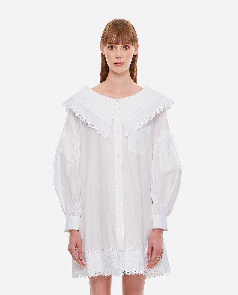 Simone Rocha  ,  Short Open Neck Signature Sleeve Shirt Dress W/trim  ,  White 10