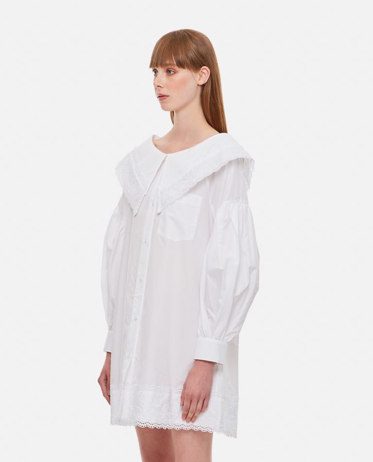 Shop Simone Rocha Short Open Neck Signature Sleeve Shirt Dress W/trim In White