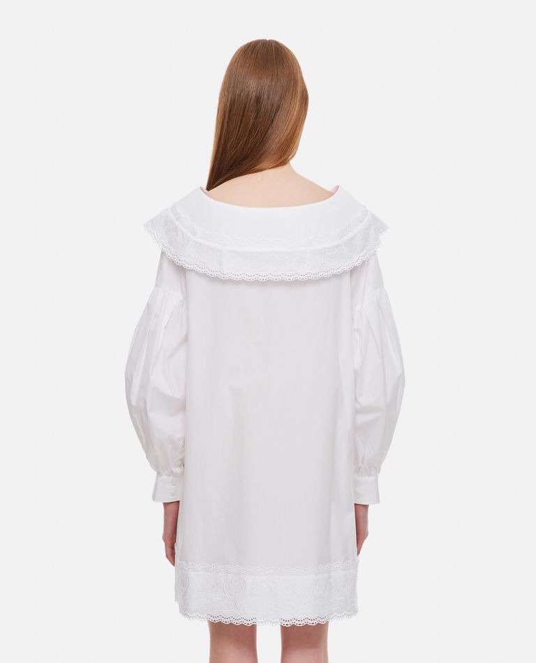 Simone Rocha Short Open Neck Signature Sleeve Shirt Dress W/trim In White