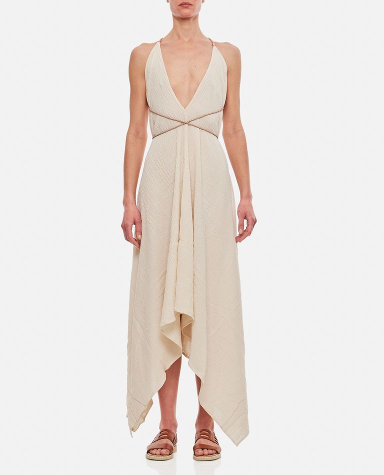 Caravana  ,  Yatzil Cotton Maxi Dress With Woven Leather Straps  ,  Bianco TU