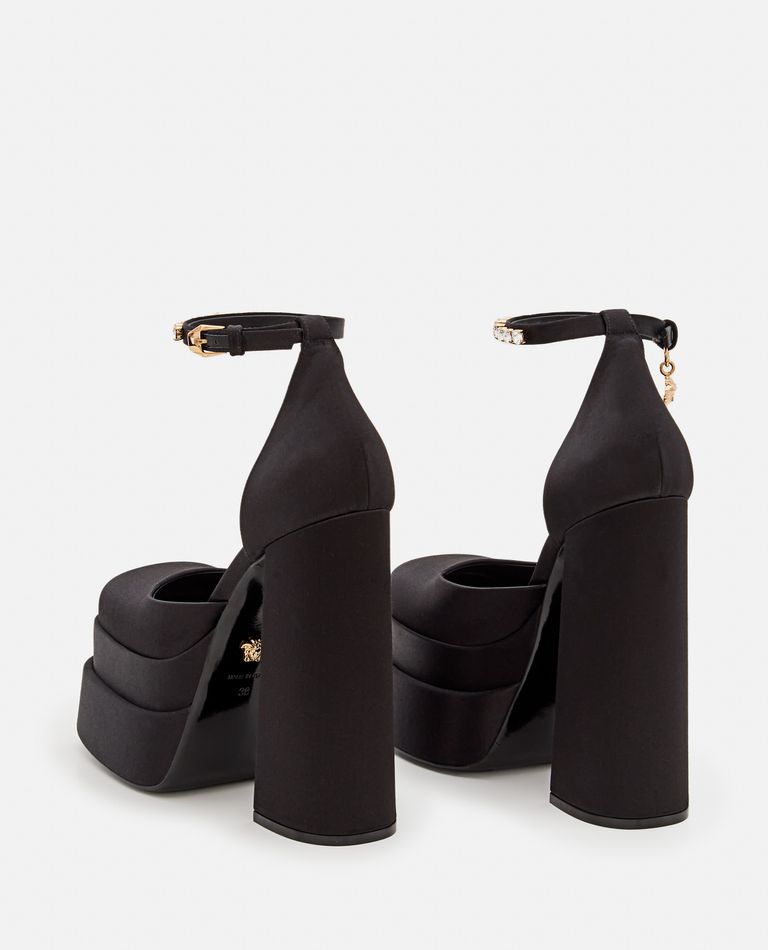 Versace Satin Platform Sandals In Black