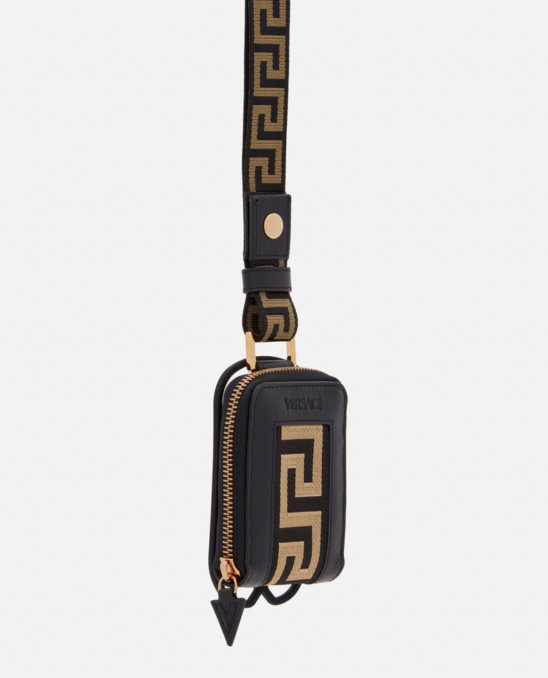 【良品】Versace Greca メデューサ　コンパクトウォレット　レザー　黒 最終特価品VERSACE/ヴェルサーチ チェーンウォレット メデューサ