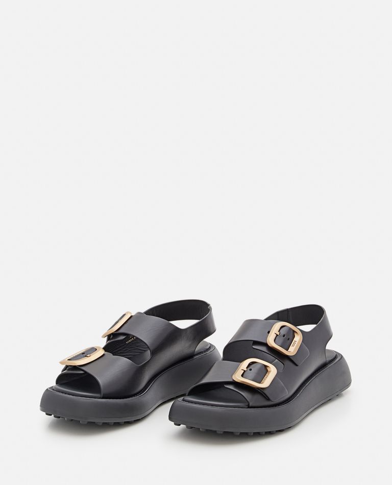 Tod's Gomma Buckled Leather Platform Sandals In Black