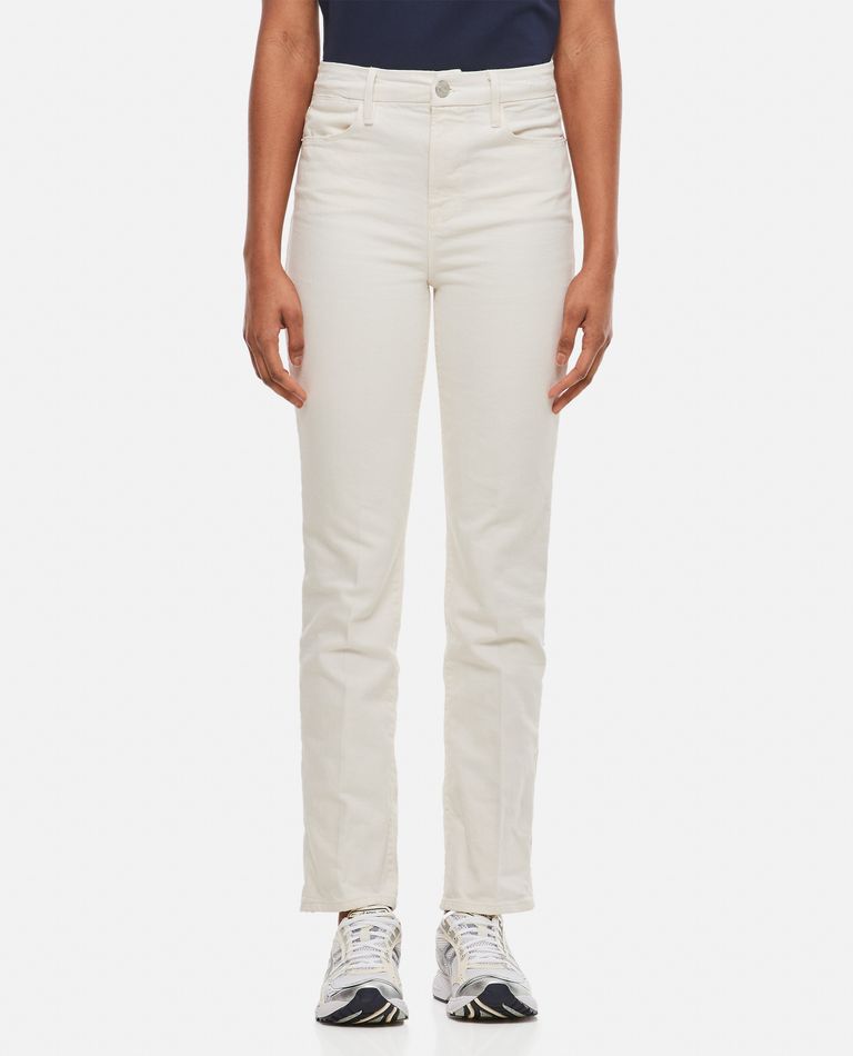 Shop Frame Le Super High Straight Leg Cotton Jeans In White
