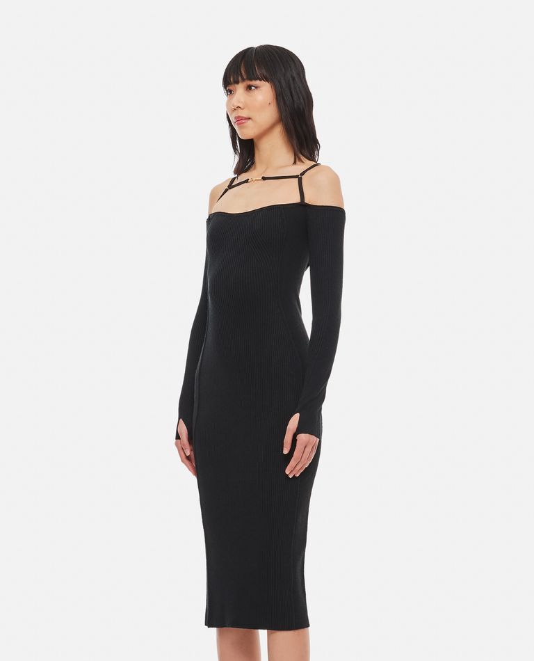 Shop Jacquemus La Robe Sierra Ribbed Viscose Blend Midi Dress In Black