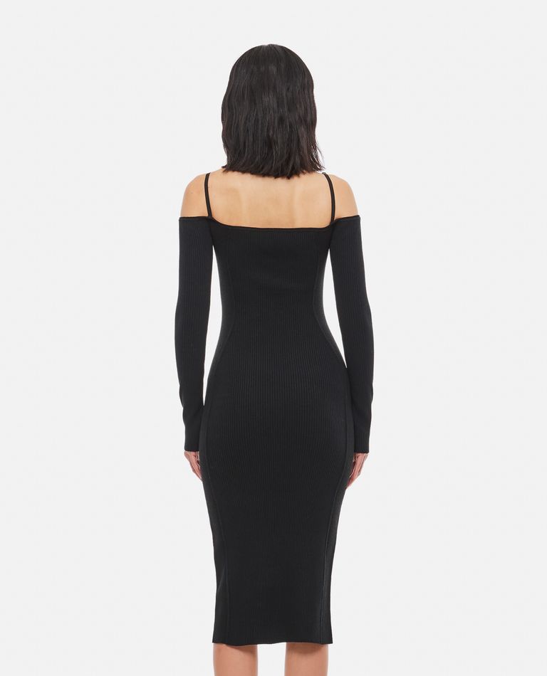 Shop Jacquemus La Robe Sierra Ribbed Viscose Blend Midi Dress In Black
